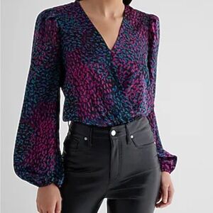 Express faux wrap long sleeve bodysuit NWT size small